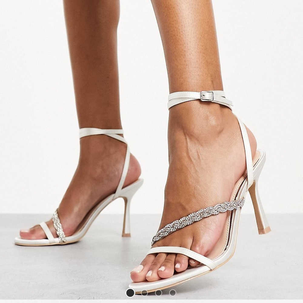 Be Mine, white satin bridal heel with jewel accent